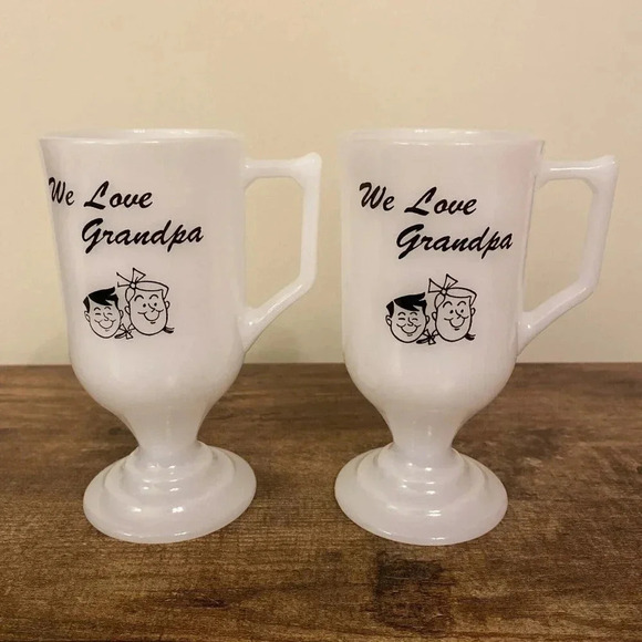 Vintage Federal Milk Glass Irish Coffee I Love Grandpa I Love Grandma Mug Set - Picture 1 of 6